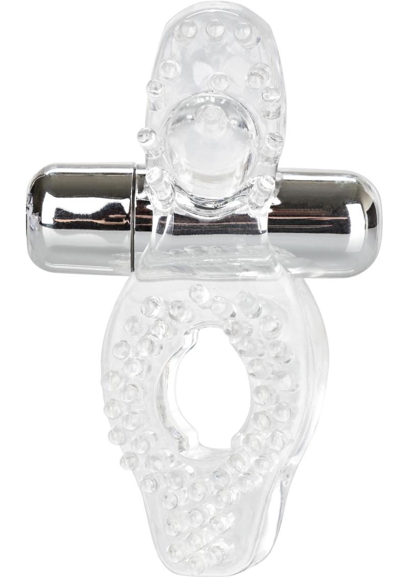 Couple's Enhancers Passion Enhancer Vibrating Cock Ring with Clitoral Stimulation - Clear
