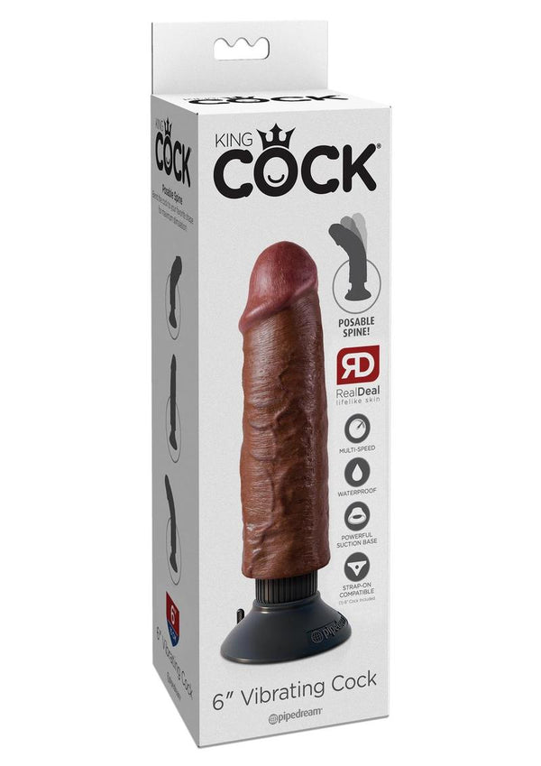 King Cock Vibrating Realistic Dildo Waterproof 6in - Chocolate
