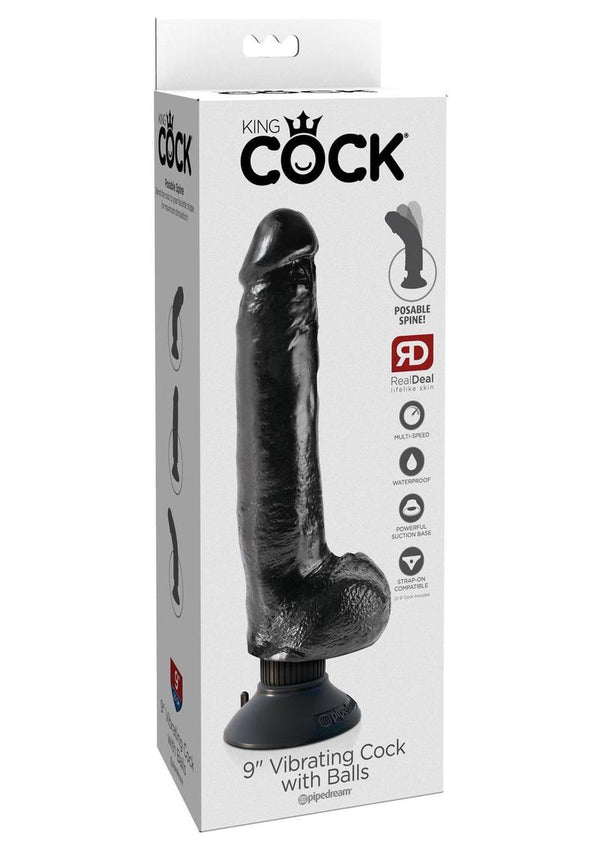 King Cock Vibrating Dildo with Balls 9in - Black