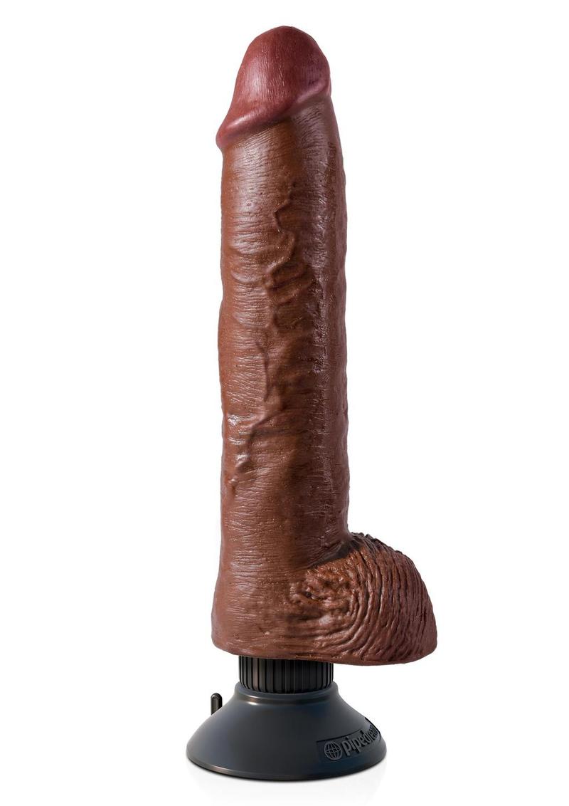 King Cock Vibrating Dildo with Balls 10in - Chocolate