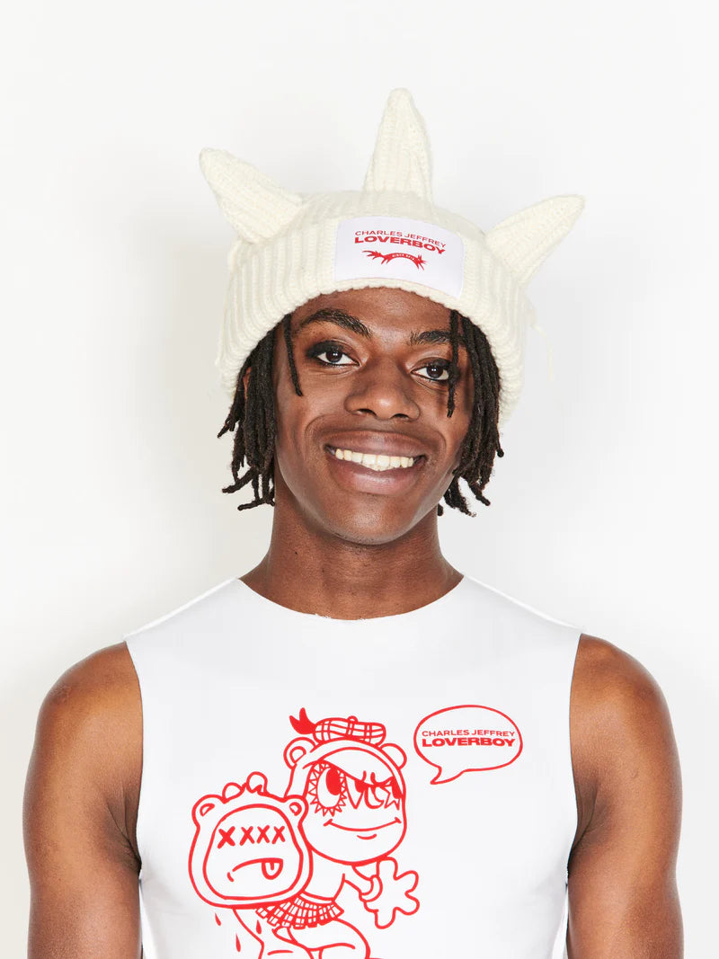 LOVERBOY BY CHARLES JEFFREY BERSERKER BEANIE WHITE