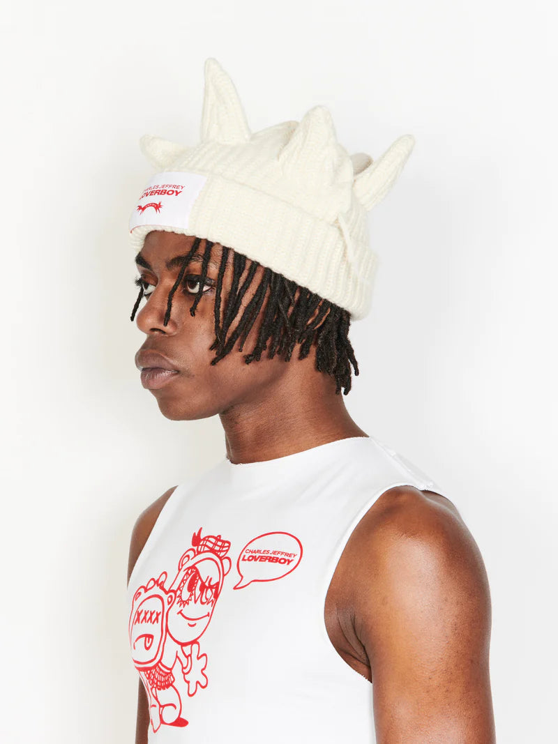 LOVERBOY BY CHARLES JEFFREY BERSERKER BEANIE WHITE