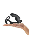 Ro-Zen Pro Rechargeable Silicone Cock Ring with Vibrating Butt Plug - Black