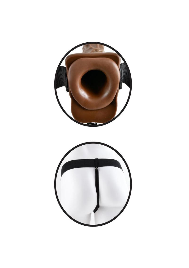Fetish Fantasy Series Vibrating Hollow Strap-On Dildo with Balls and Harness with Wired Remote Control 7in - Chocolate