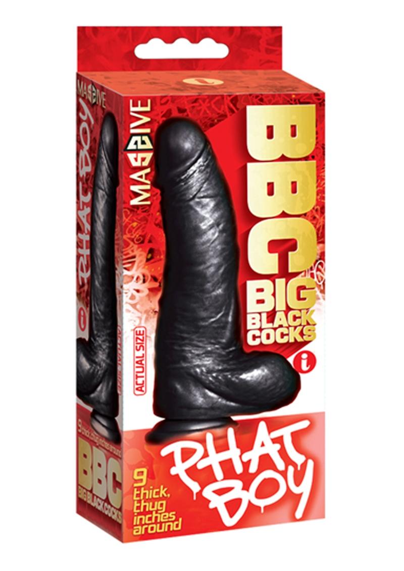 BBC Big Black Cock Phat Boy Realistic Dildo with Balls 10in - Black