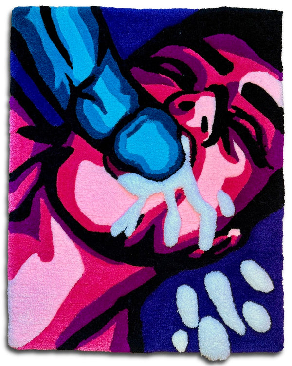 Brad Ouellette, CUM SHOT - Pink/Blue/Purple (handmade Rug), 2025
