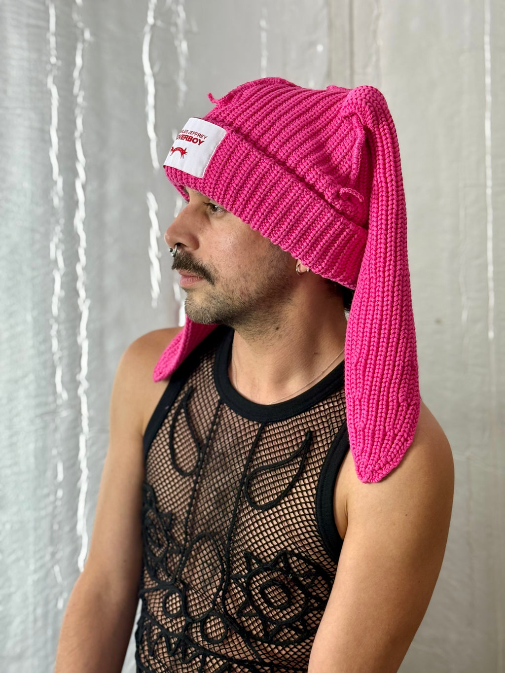 LOVERBOY BY CHARLES JEFFREY CHUNKY RABBIT BEANIE in PINK