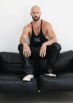 GYMNASIUM THE BODY WORK STRINGER TANK BLACK WITH WHITE