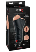PDX Elite Double Penetration Vibrating Masturbator - Pussy and Mouth - Vanilla/Black