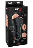 PDX Elite Double Penetration Vibrating Masturbator - Pussy and Mouth - Vanilla/Black