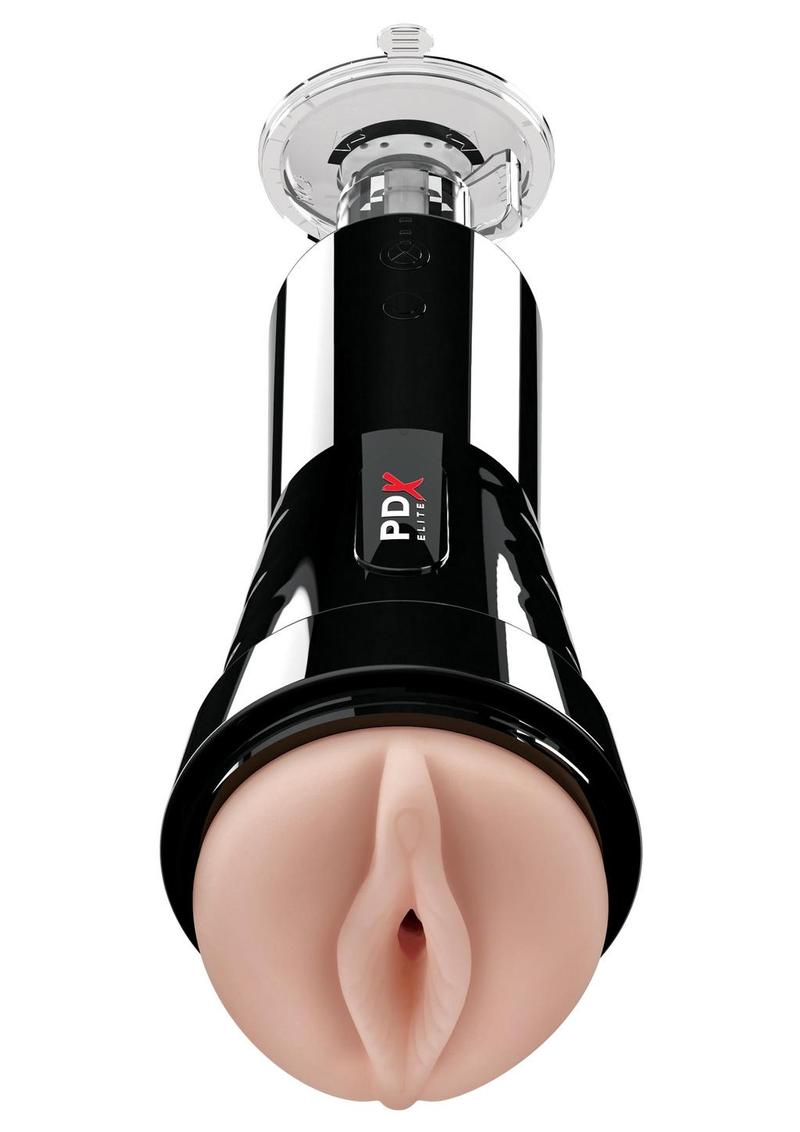 PDX Elite Rechargeable Cock Compressor Vibrating Masturbator - Pussy - Vanilla/Black