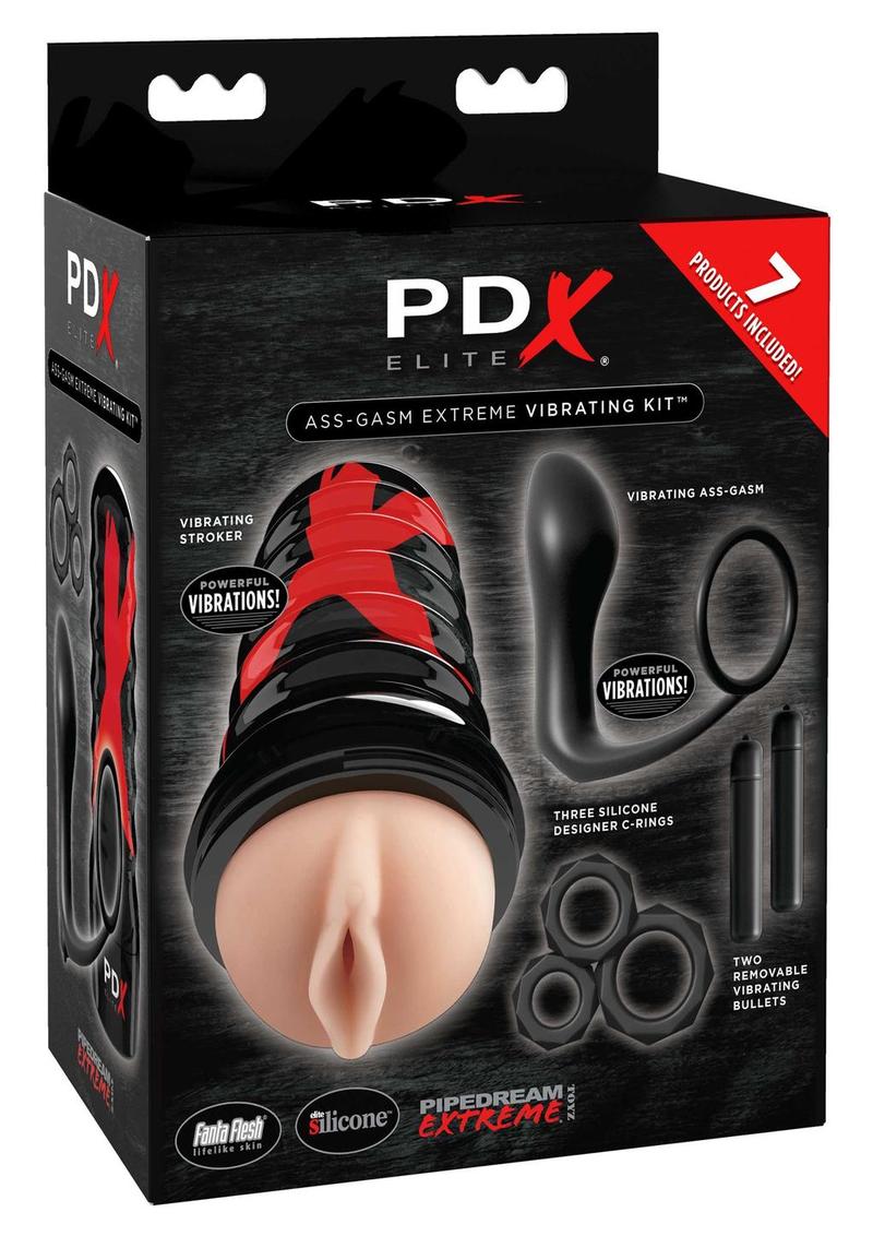 PDX Elite Ass-Gasm Vibrating Kit Masturbator with Bullets - Pussy - Vanilla/Black