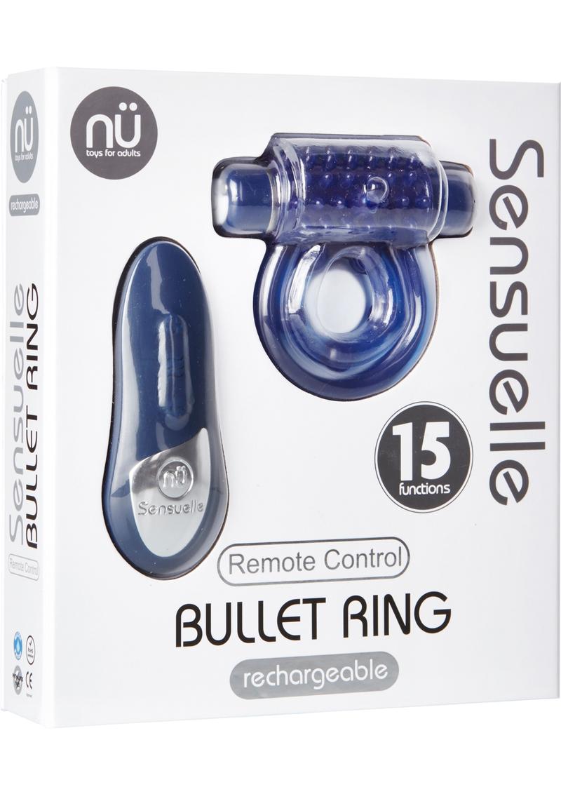 Nu Sensuelle Bullet Ring Rechargeable Vibrating Cock Ring with Remote Control - Blue