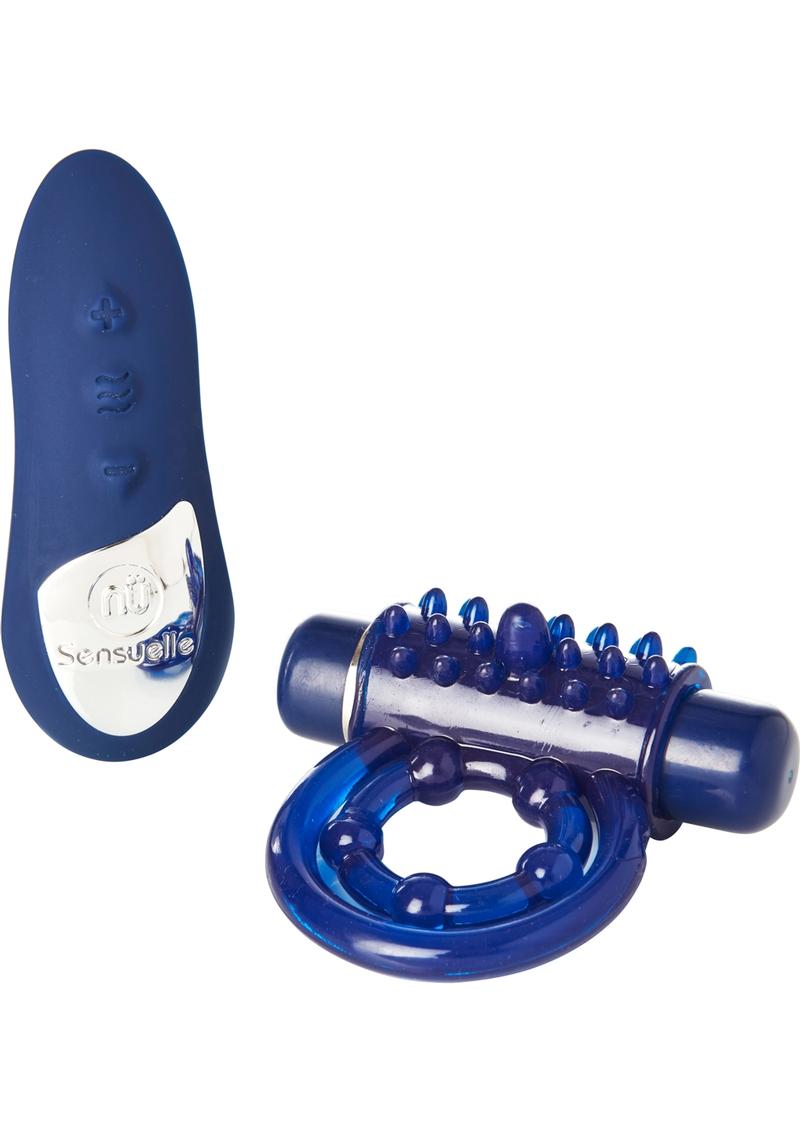 Nu Sensuelle Bullet Ring Rechargeable Vibrating Cock Ring with Remote Control - Blue