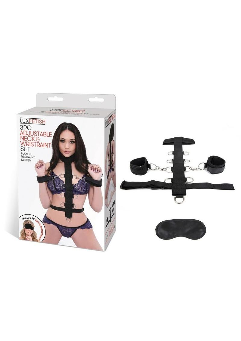 Lux Fetish Adjustable Neck & Wristraint (3 piece set) - Black