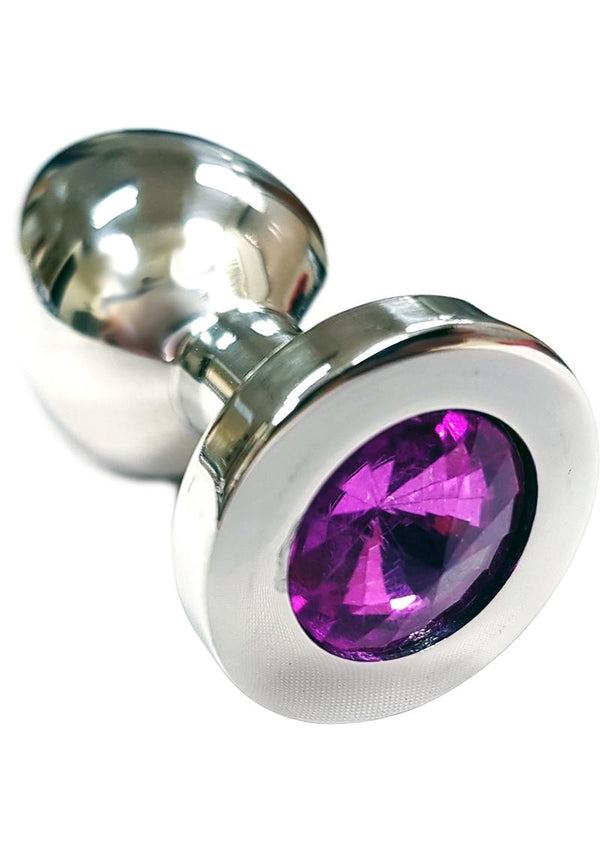 Rouge Smooth Stainless Steel Anal Plug - Medium - Dark Pink Jewel