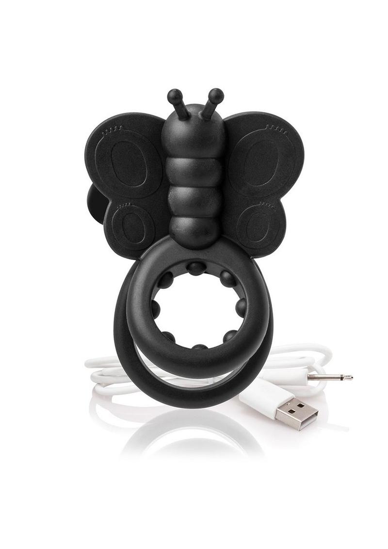 Charged Monarch USB Rechargeable Butterfly Vibe Silicone Cock Ring - Black