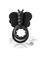 Charged Monarch USB Rechargeable Butterfly Vibe Silicone Cock Ring - Black