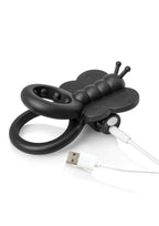 Charged Monarch USB Rechargeable Butterfly Vibe Silicone Cock Ring - Black