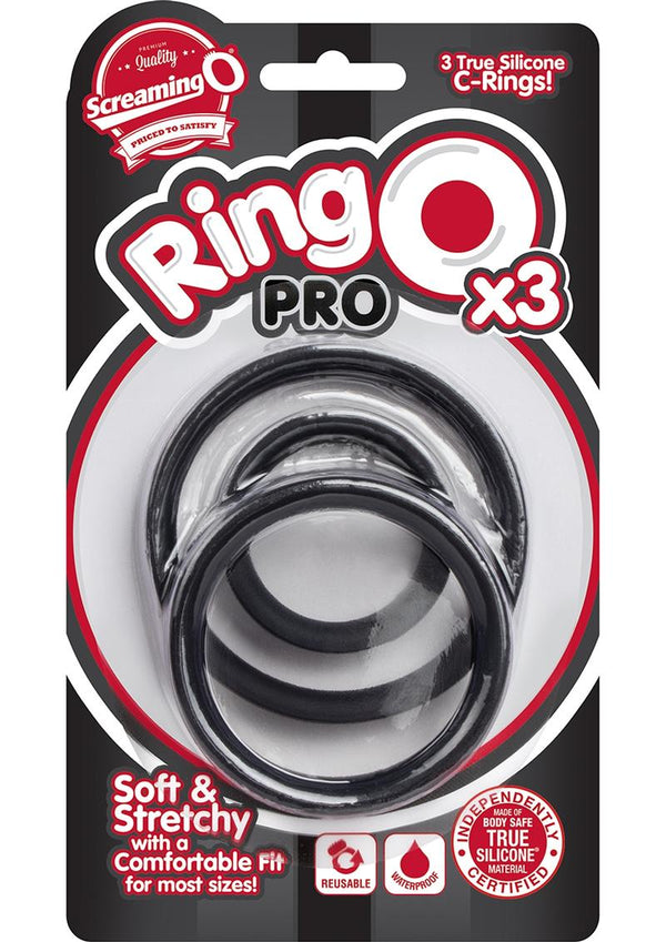 RingO Pro x3 Silicone Cock Rings Set Waterproof - Black