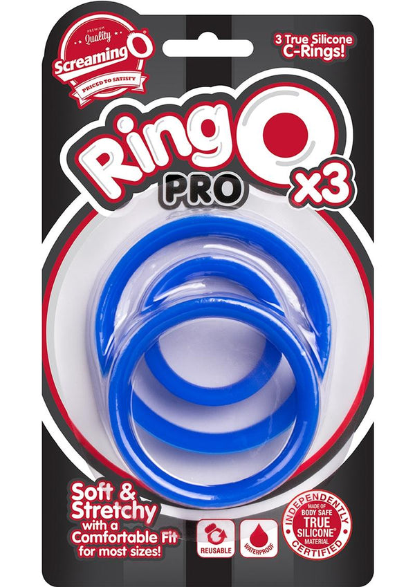RingO Pro x3 Silicone Cock Rings Set Waterproof - Blue