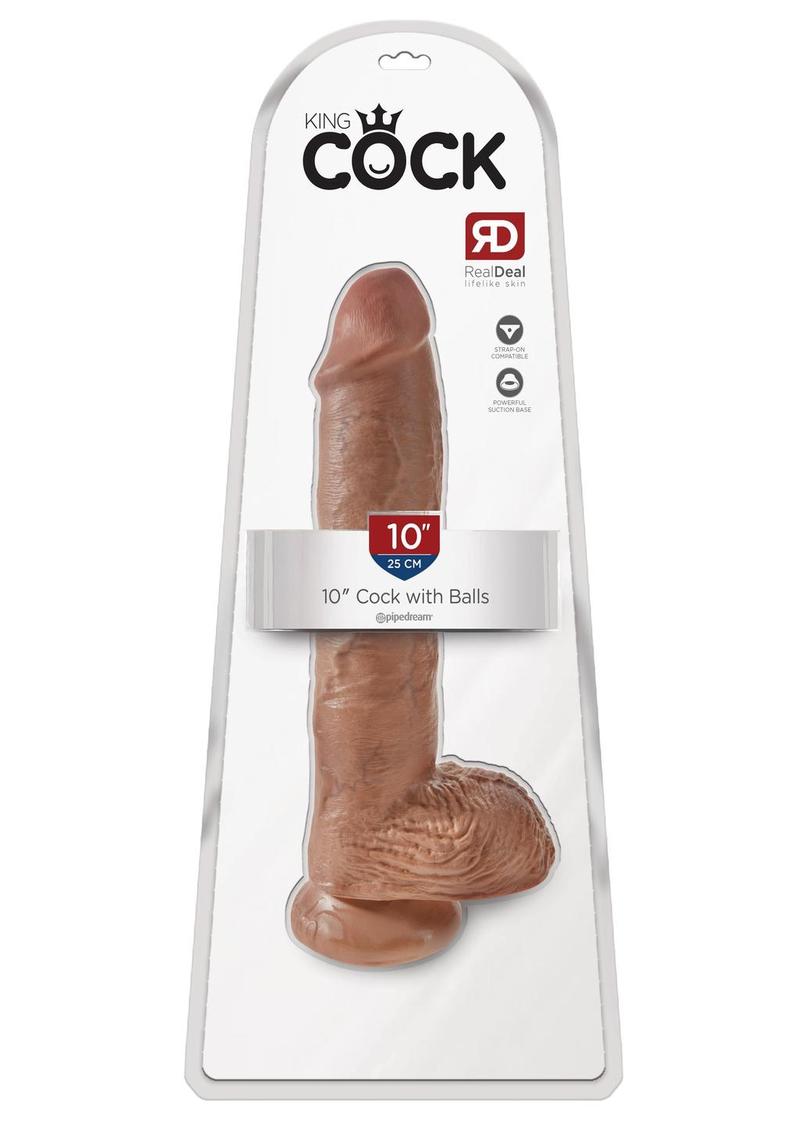 King Cock Dildo with Balls 10in - Caramel