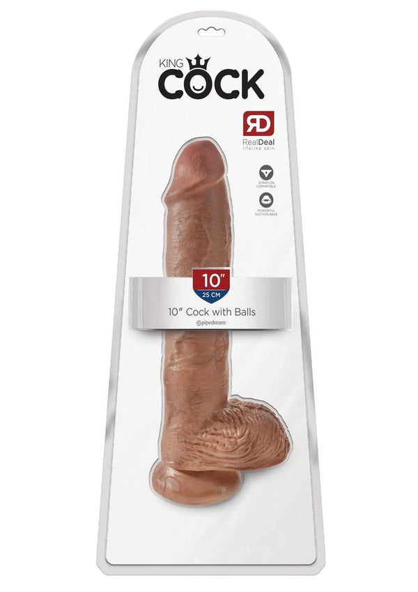 King Cock Dildo with Balls 10in - Caramel
