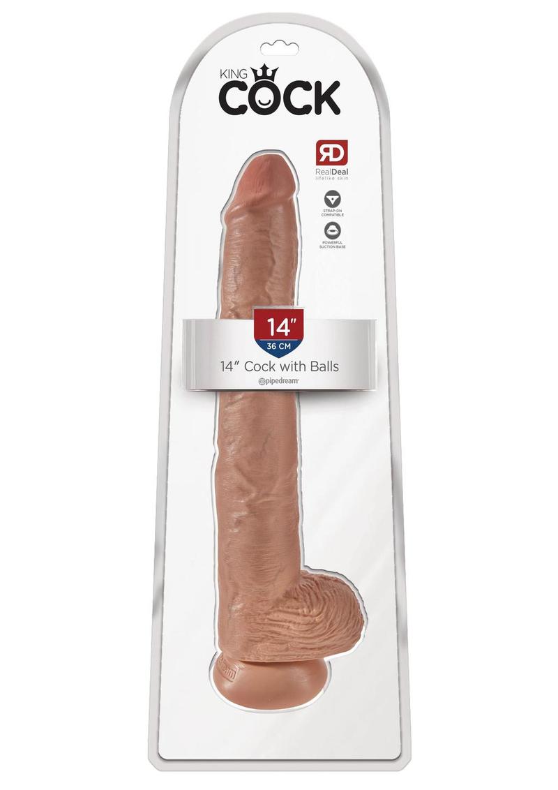 King Cock Dildo with Balls 14in - Caramel