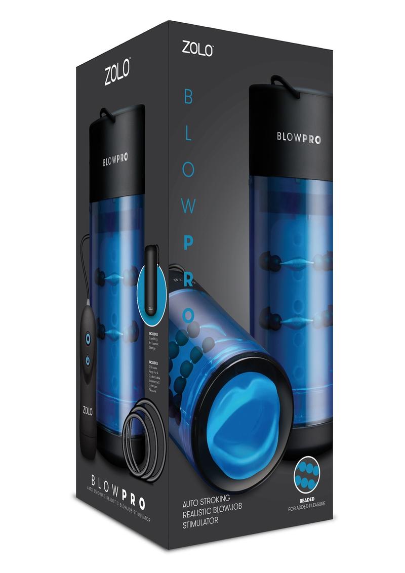 ZOLO Blowpro Vibrating Simulator Masturbator with Bullet and Wired Remote Control - Blue/Black