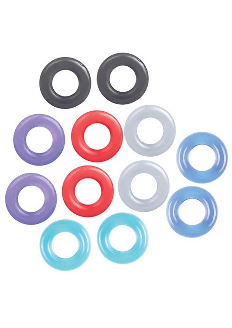 The 9's - Baller's Dozen 12 Piece Cock Ring Set - Assorted Colors