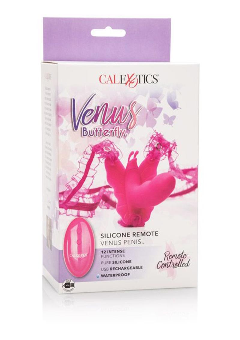 Venus Butterfly Silicone Rechargeable Strap-On with Remote Control - Pink