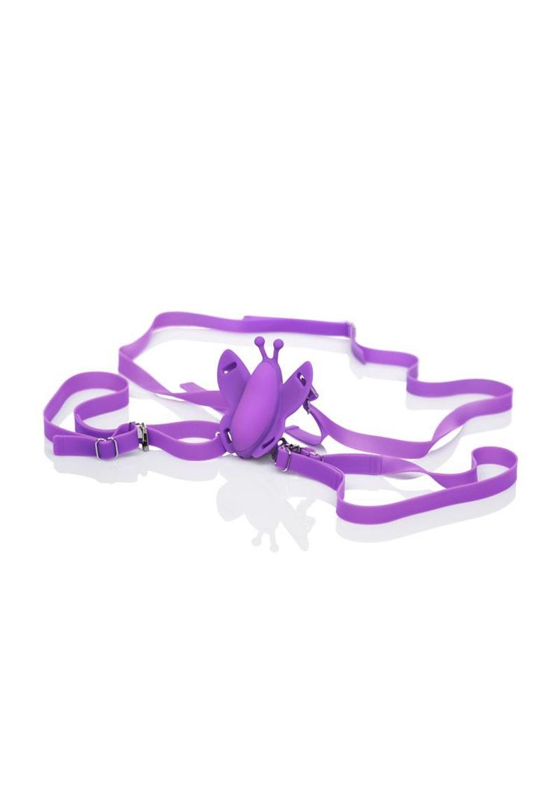 Venus Butterfly Silicone USB Rechargeable Strap-On with Remote Control - Purple