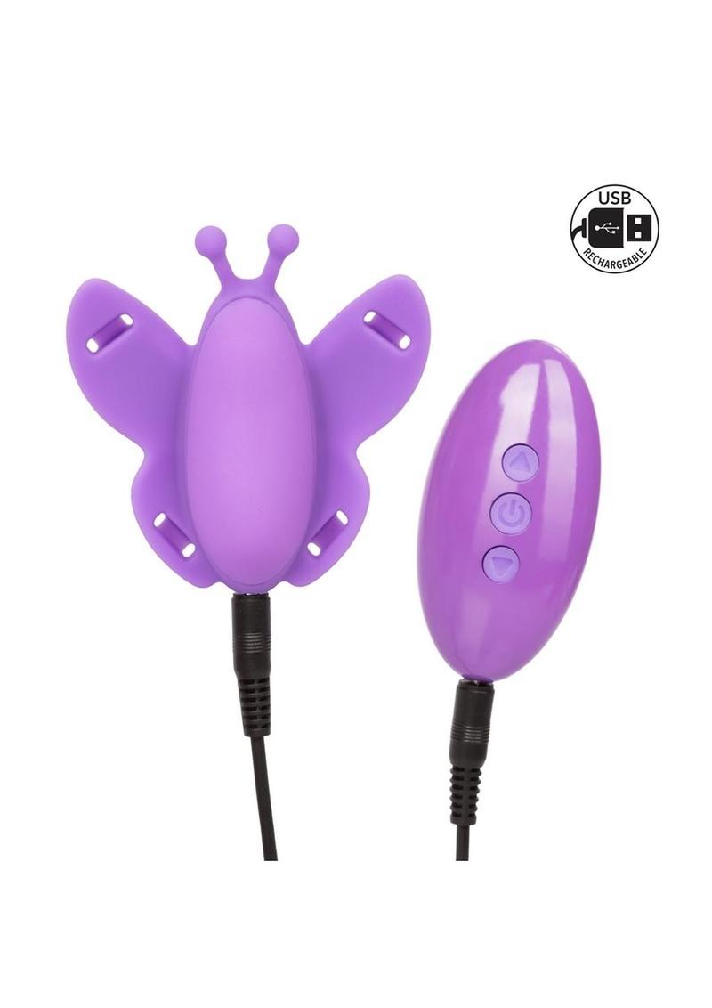 Venus Butterfly Silicone USB Rechargeable Strap-On with Remote Control - Purple
