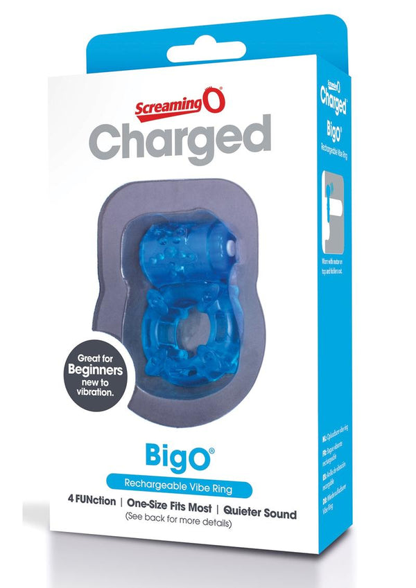 Charged BigO Rechargeable Vibrating Cock Ring - Blue