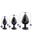 Luxe Bling Butt Plugs Silicone Training Kit with White Gems (3 size kit) - Black