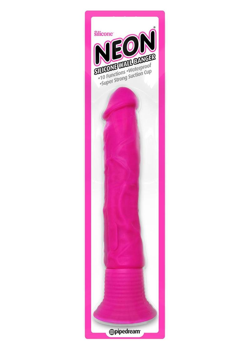 Neon Silicone Wallbanger Vibrating Dildo 7.5in - Pink