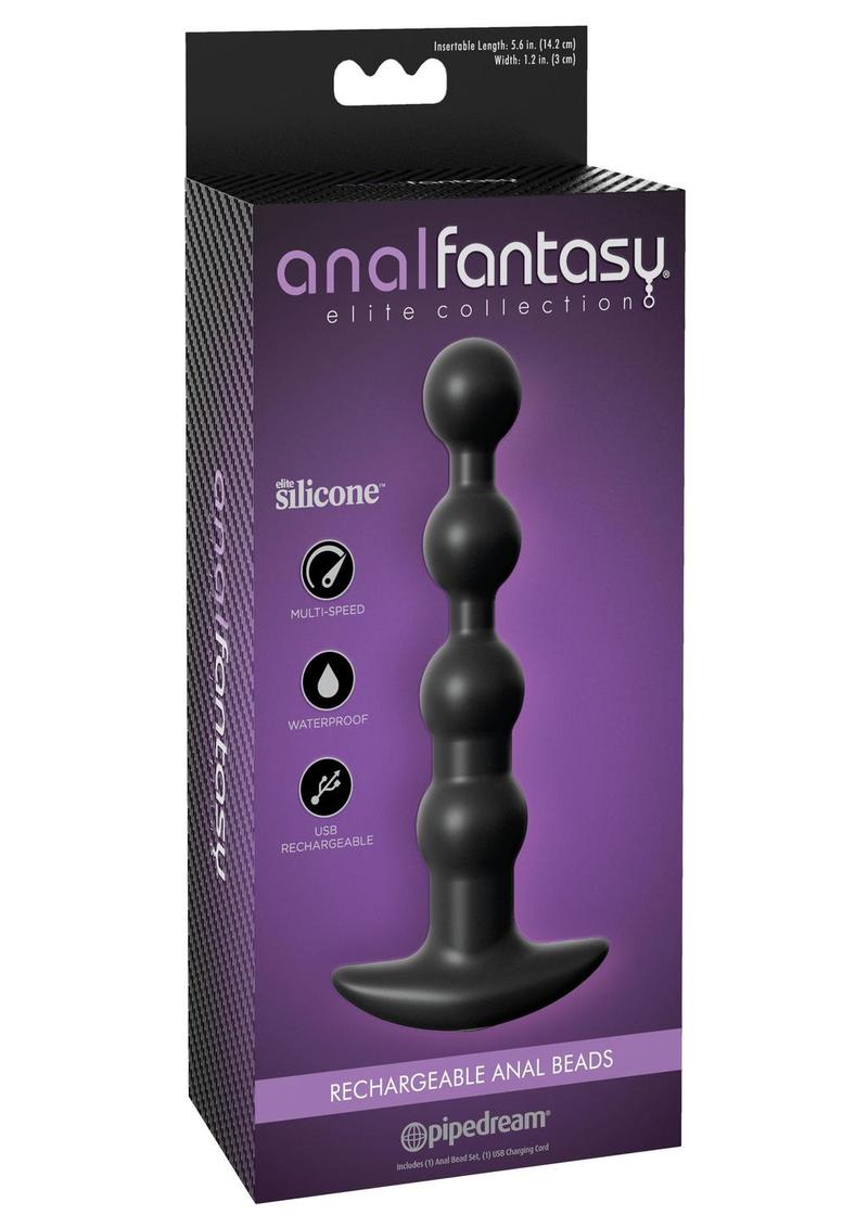 Anal Fantasy Elite Silicone Rechargeable Anal Beads - Black