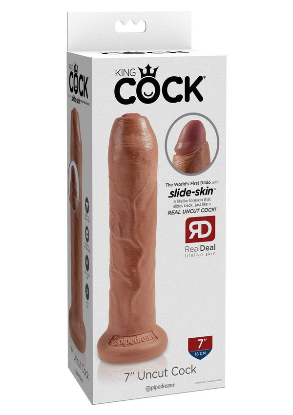 King Cock Uncut Cock Dildo 7in - Caramel