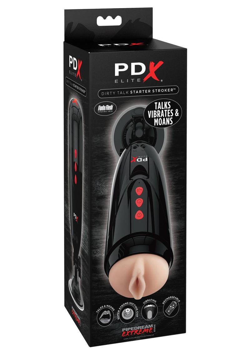 PDX Elite Rechargeable Dirty Talk Starter Masturbator - Pussy - Vanilla/Black
