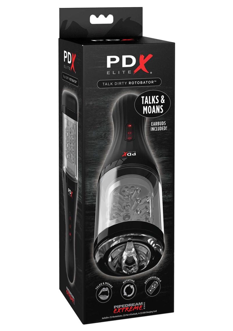 PDX Elite Rechargeable Talk Dirty Rotobator Masturbator - Pussy - Clear/Black