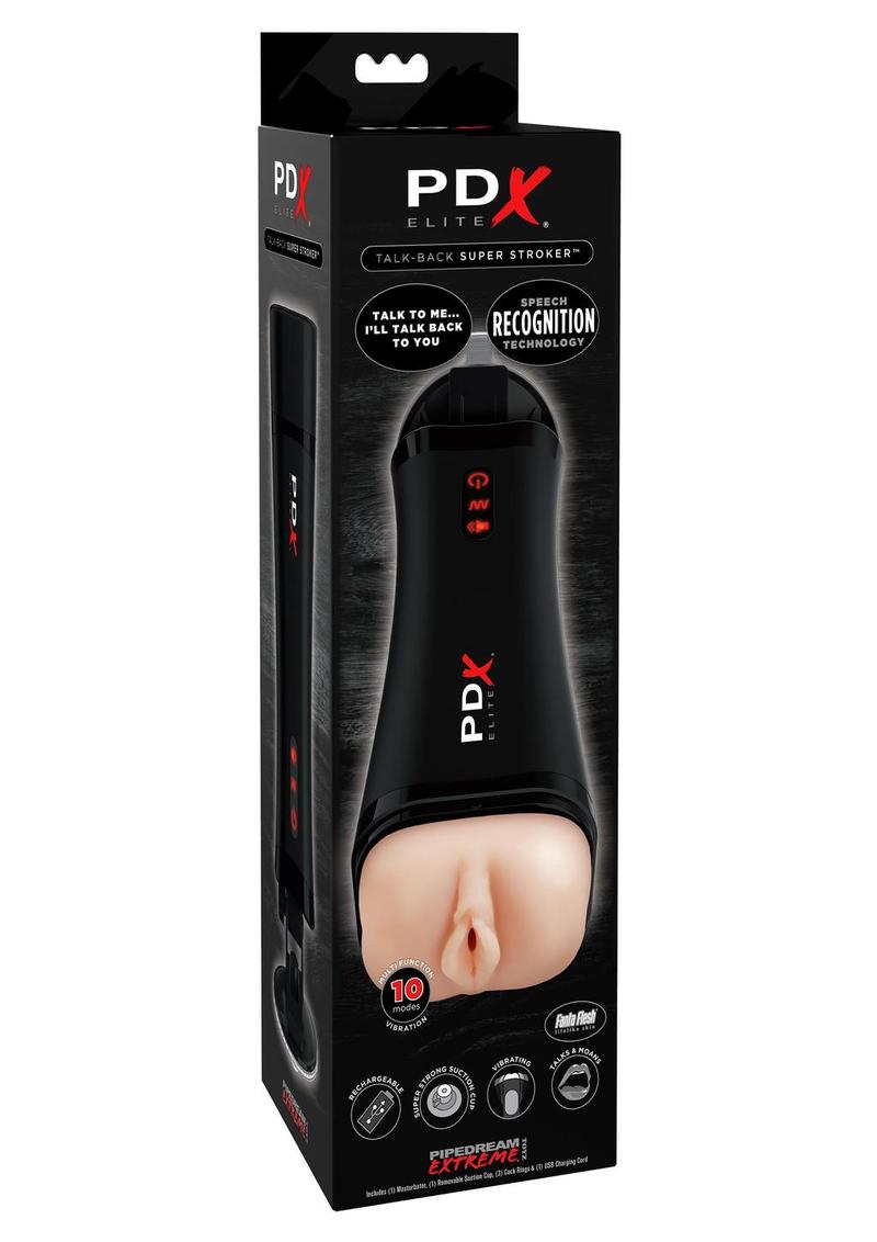 PDX Elite Rechargeable Talk-Back Super Masturbator - Pussy - Vanilla/Black