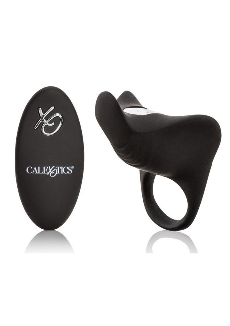 Couple's Enhancers Silicone USB Rechargeable Pleasurizer Vibrating Couples Ring with Remote Control - Black