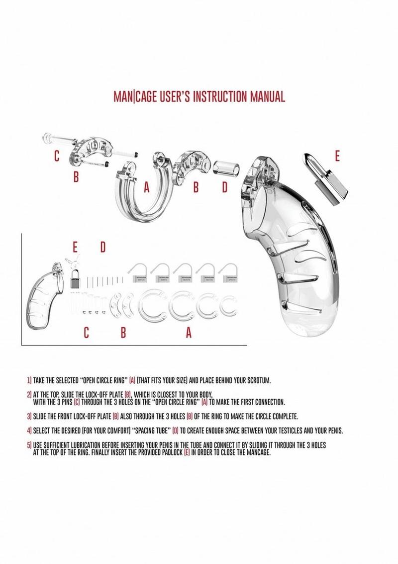 Man Cage Model 05 Male Chastity with Lock 5.5in - Clear