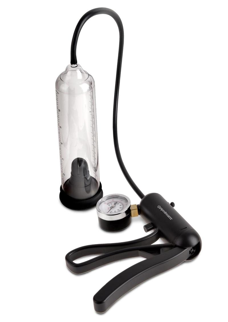 Pump Worx Pro-Gauge Power Penis Pump - Clear and Black