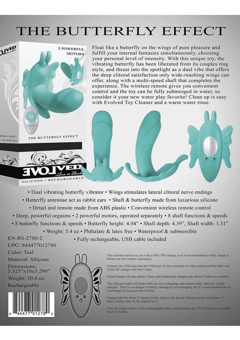 The Butterfly Effect Rechargeable Silicone Dual Motor Vibrator with Remote Control - Teal