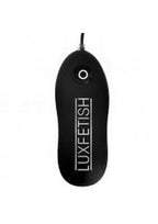 Lux Fetish Latex Inflatable Vibrating Butt Plug with Wired Remote Control 4in - Black