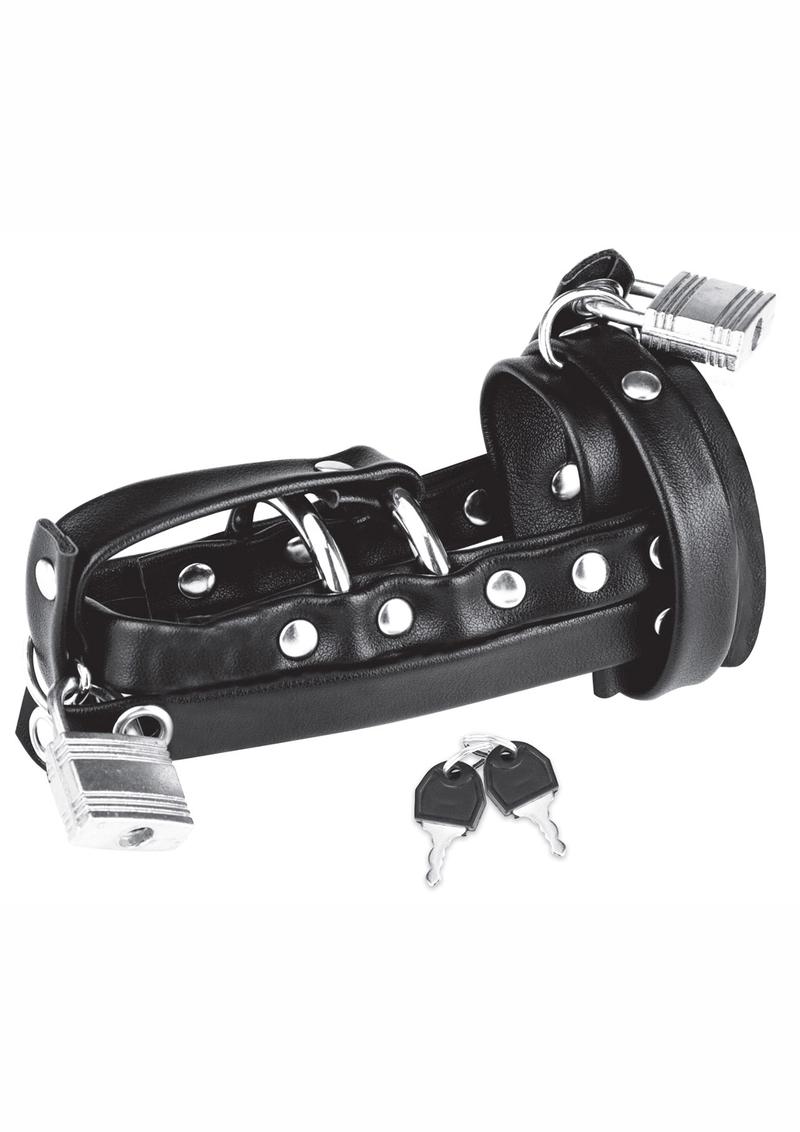 Blue Line C & B Gear Gimp Cock Locking Chastity Sheath - Black