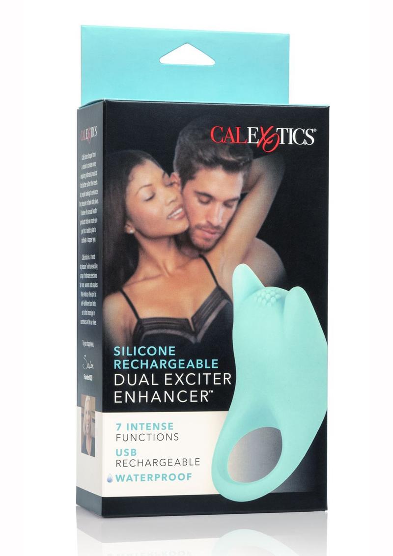 Couple's Enhancers Silicone USB Rechargeable Dual Exciter Enhancer Ring - Teal
