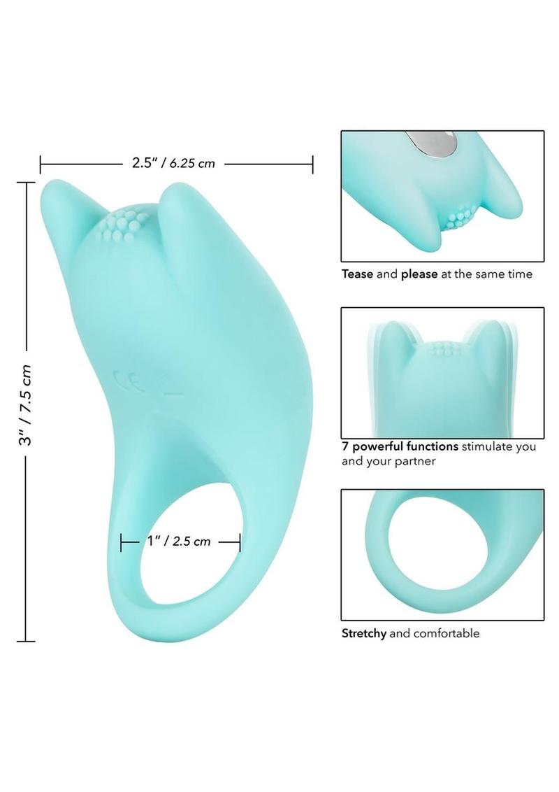 Couple's Enhancers Silicone USB Rechargeable Dual Exciter Enhancer Ring - Teal