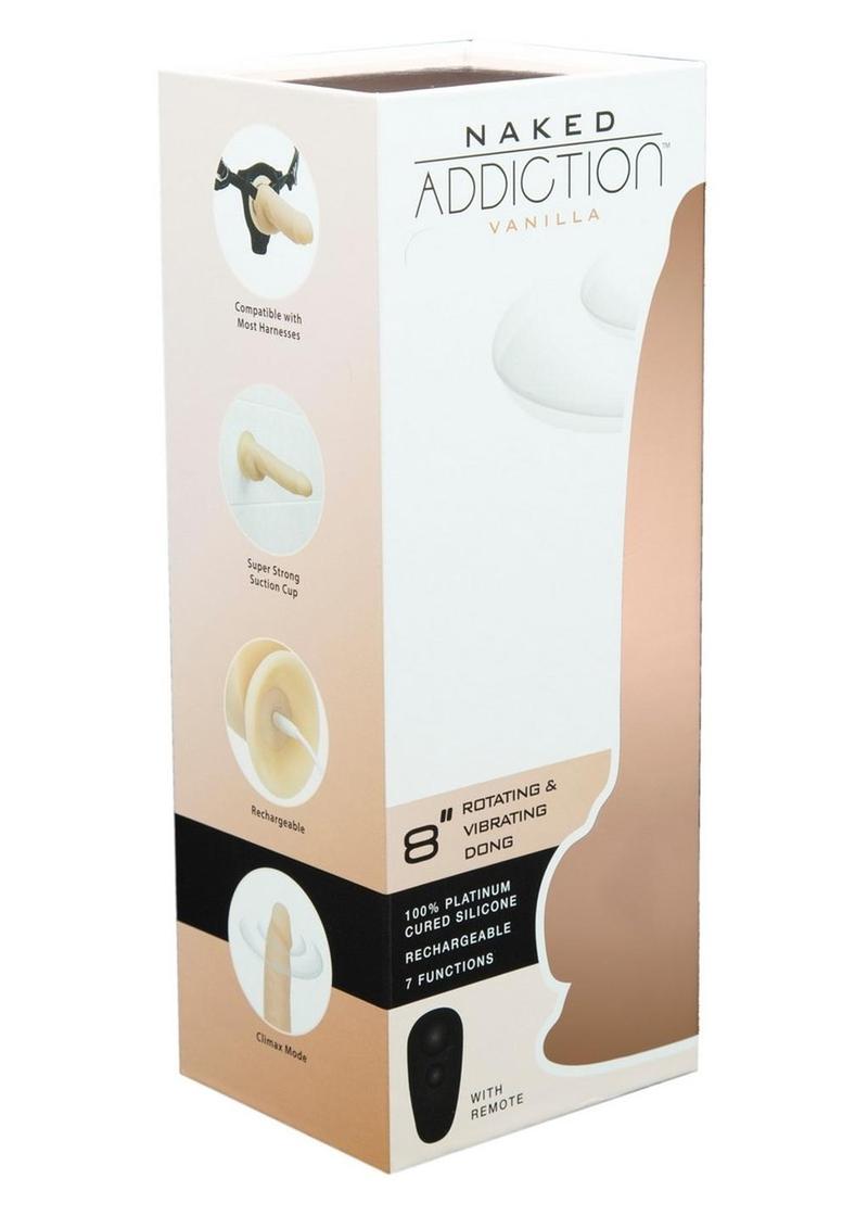 Naked Addiction Rechargeable Silicone Vibrating and Rotating Dildo 8in - Vanilla